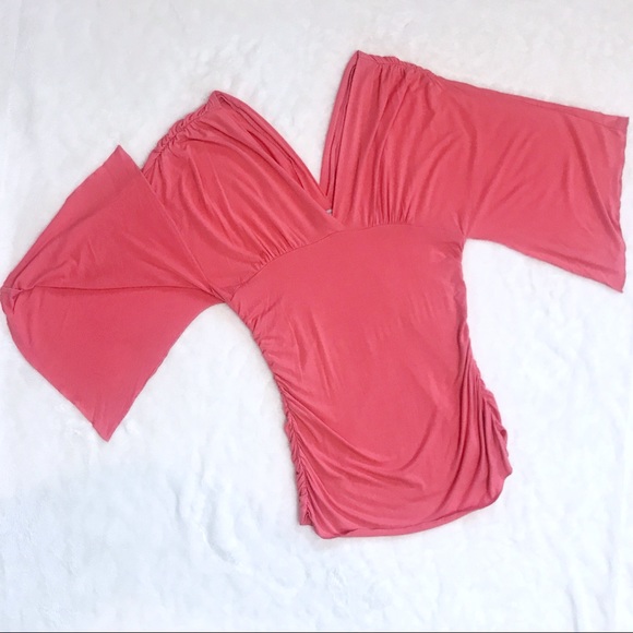 Boston Proper VNeck Coral Cape Sleeve Ruched Tunic - Picture 4 of 7